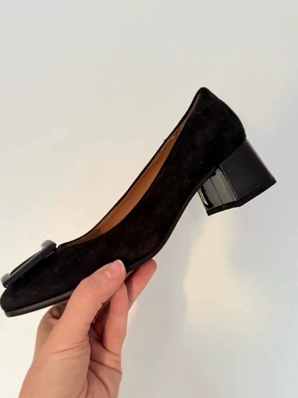 Bronzin Made in Italy Black Suede Leather Block Heel Pumps EU 39.5